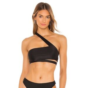 PQ Swim One Shoulder Split Side Bikini Top in Midnight